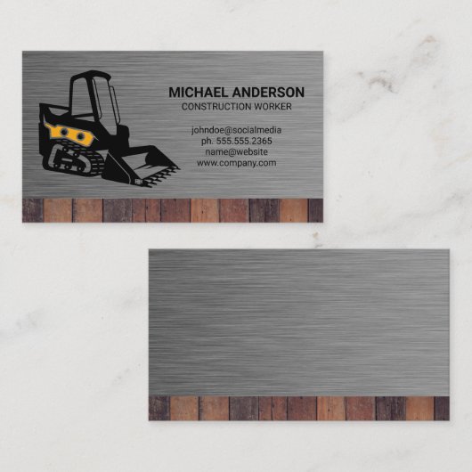 Bouwvoertuig | Metaalhout Visitekaartje (Voorkant / Achterkant)