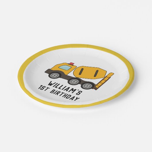 Bouwvoertuig Mixer Vrachtwagen Verjaardag Papieren Bordje (Gekanteld)