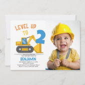 Bouwvoertuig Party Foto Jongen 2e Verjaardag Kaart (Voorkant)