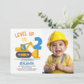 Bouwvoertuig Party Foto Jongen 2e Verjaardag Kaart (Staand voorkant)