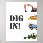 Bouwvoertuig Verjaardag Graven in Voedsel teken Poster (Voorkant)