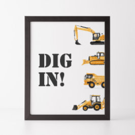 Bouwvoertuig Verjaardag Graven in Voedsel teken Poster