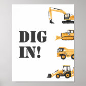 Bouwvoertuig Verjaardag Graven in Voedsel teken Poster (Voorkant)