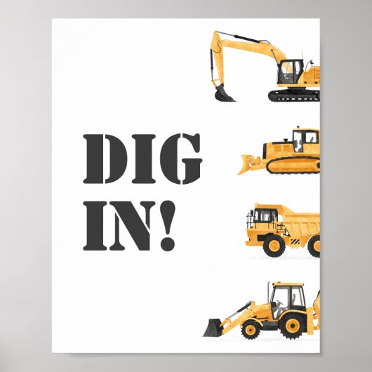 Bouwvoertuig Verjaardag Graven in Voedsel teken Poster (Voorkant)