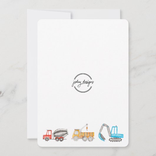 Bouwvoertuig Verjaardag Kaart (Achterkant)