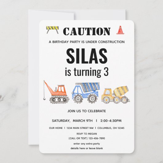 Bouwvoertuig Verjaardag Kaart (Voorkant)