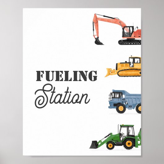 Bouwvoertuig Verjaardag Tankstation teken Poster (Voorkant)