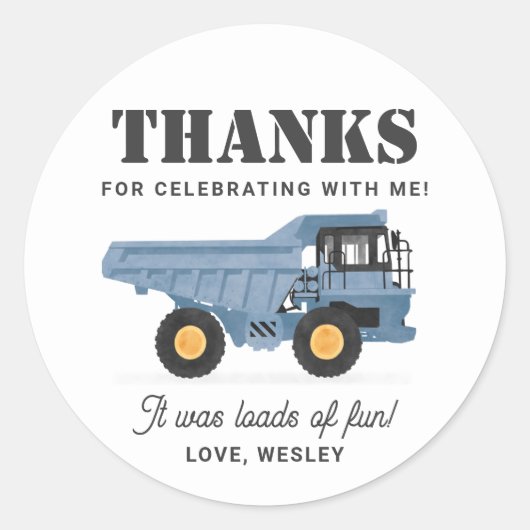 Bouwvoertuig Verjaardagsfeest Ronde Sticker (Voorkant)