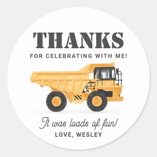Bouwvoertuig Verjaardagsfeest Ronde Sticker (Voorkant)