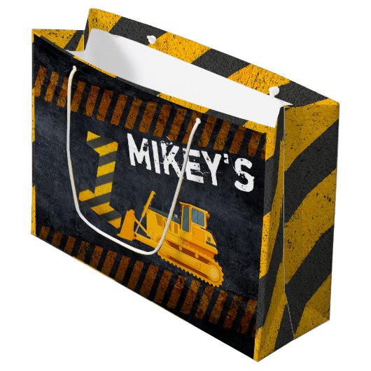 Bouwvoertuig|Zwart-geel|1e verjaardag Groot Cadeauzakje (Voorkant Gekanteld)