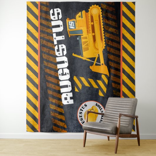 Bouwvoertuig|Zwart-wit & geel| 1e verjaardag Wandkleed (In situ)