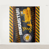 Bouwvoertuig|Zwart-wit & geel| 1e verjaardag Wandkleed (Voorkant)