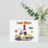 Bouwvoertuigen 1e verjaardag Tshirts Briefkaart (Staand voorkant)