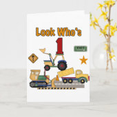 Bouwvoertuigen 1e verjaardag Tshirts Kaart (Gele Bloem)