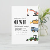 Bouwvoertuigen 1e verjaardagsfeestje kaart (Staand voorkant)