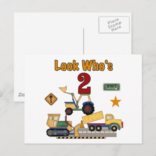 Bouwvoertuigen 2e verjaardag briefkaart (Voorkant / Achterkant)