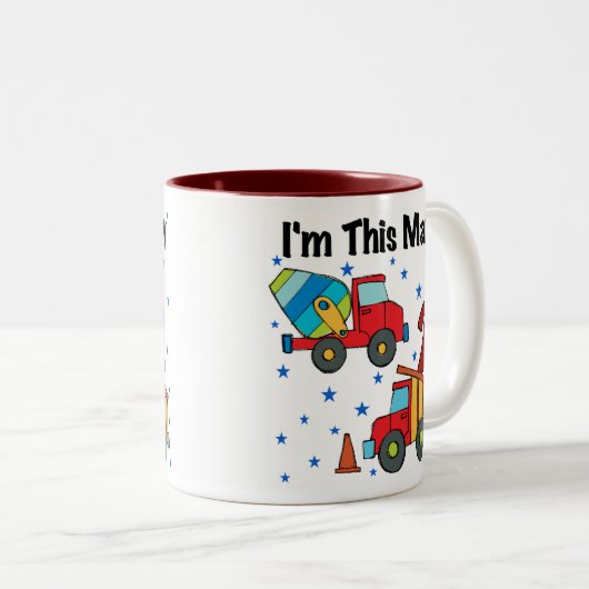 Bouwvoertuigen 2e verjaardag cadeaus tweekleurige koffiemok (Voorkant rechts)