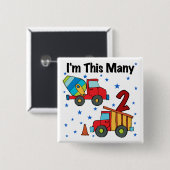 Bouwvoertuigen 2e verjaardag cadeaus vierkante button 5,1 cm (Voorkant /achterkant)