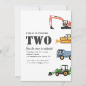 Bouwvoertuigen 2e verjaardagsfeestje kaart (Voorkant)