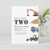 Bouwvoertuigen 2e verjaardagsfeestje kaart (Staand voorkant)