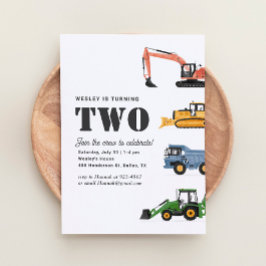 Bouwvoertuigen 2e verjaardagsfeestje kaart