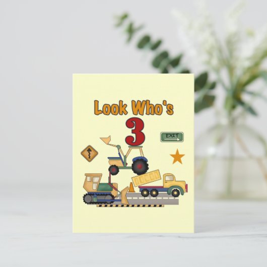 Bouwvoertuigen 3e verjaardag Tshirts Briefkaart (Staand voorkant)
