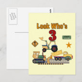 Bouwvoertuigen 3e verjaardag Tshirts Briefkaart (Voorkant / Achterkant)