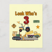 Bouwvoertuigen 3e verjaardag Tshirts Briefkaart (Voorkant)