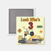 Bouwvoertuigen 3e verjaardag Tshirts Magneet (Voorkant / Achterkant)