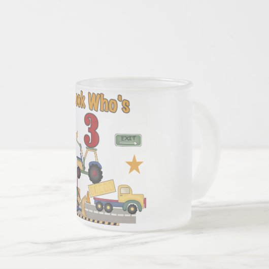 Bouwvoertuigen 3e verjaardag Tshirts Matglas Koffiemok (Voorkant rechts)