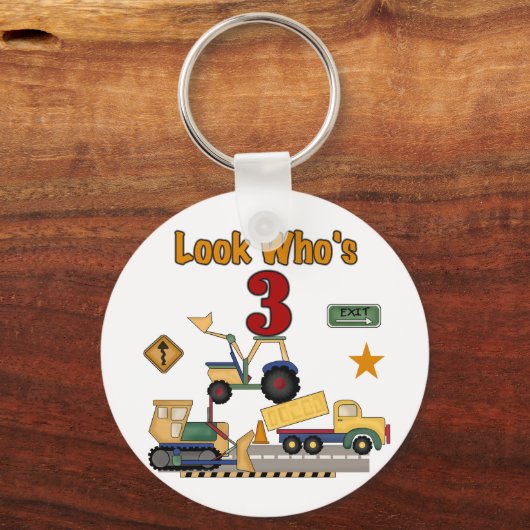 Bouwvoertuigen 3e verjaardag Tshirts Sleutelhanger (Voorkant)