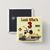 Bouwvoertuigen 3e verjaardag Tshirts Vierkante Button 5,1 Cm (Voorkant /achterkant)