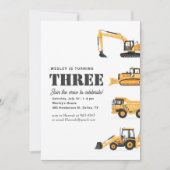 Bouwvoertuigen 3e verjaardagsfeestje kaart (Voorkant)