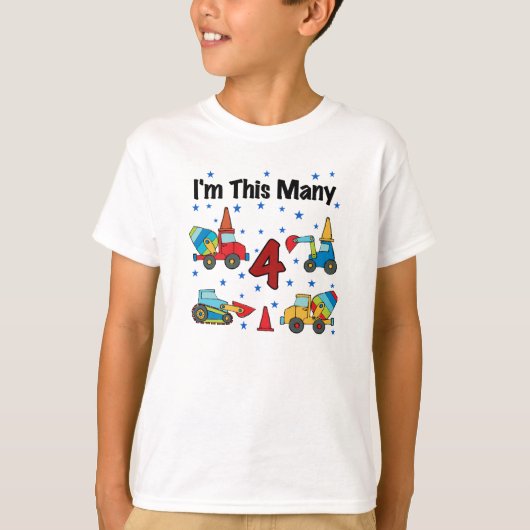Bouwvoertuigen 4e verjaardag T-shirts (Voorkant)