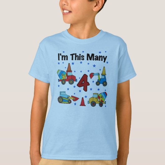 Bouwvoertuigen 4e verjaardag T-shirts (Voorkant)