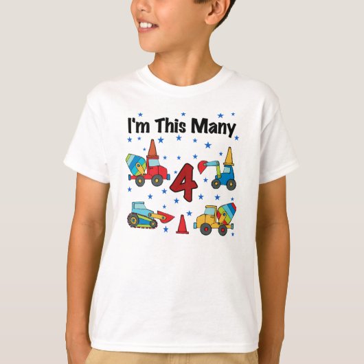 Bouwvoertuigen 4e verjaardag T-shirts (Voorkant)