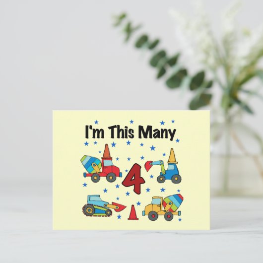 Bouwvoertuigen 4e verjaardag T-shirts Briefkaart (Staand voorkant)