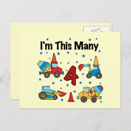 Bouwvoertuigen 4e verjaardag T-shirts Briefkaart (Voorkant / Achterkant)