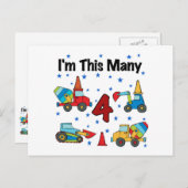 Bouwvoertuigen 4e verjaardag T-shirts Briefkaart (Voorkant / Achterkant)