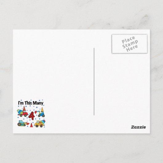 Bouwvoertuigen 4e verjaardag T-shirts Briefkaart (Achterkant)