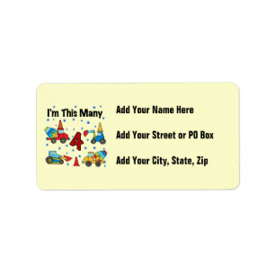 Bouwvoertuigen 4e verjaardag T-shirts Etiket