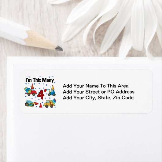 Bouwvoertuigen 4e verjaardag T-shirts Etiket (Insitu)