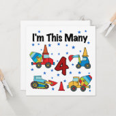 Bouwvoertuigen 4e verjaardag T-shirts Kaart (Voorkant / Achterkant in situ)