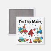 Bouwvoertuigen 4e verjaardag T-shirts Magneet (Voorkant / Achterkant)