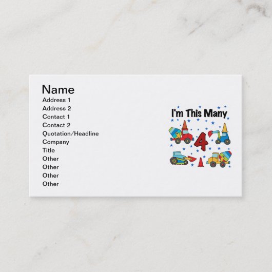 Bouwvoertuigen 4e verjaardag T-shirts Visitekaartje (Voorkant)