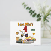 Bouwvoertuigen 4e verjaardag Tshirts Briefkaart (Staand voorkant)