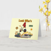 Bouwvoertuigen 4e verjaardag Tshirts Kaart (Gele Bloem)