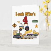 Bouwvoertuigen 4e verjaardag Tshirts Kaart (Gele Bloem)