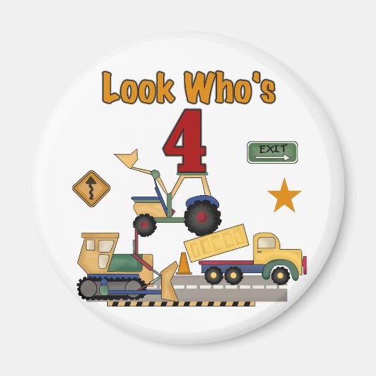 Bouwvoertuigen 4e verjaardag Tshirts Magneet (Voorkant)