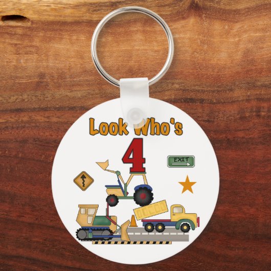 Bouwvoertuigen 4e verjaardag Tshirts Sleutelhanger (Voorkant)